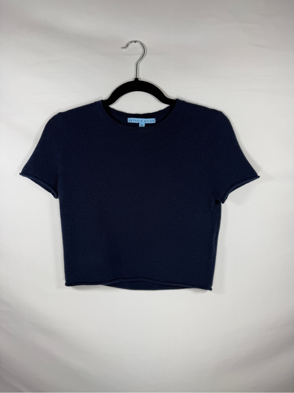 Antonio Melani Women’s 100% Cashmere Short Sleeve Knit Sweater Top Navy Blue XS